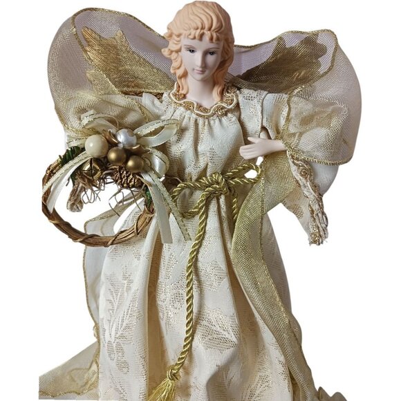 Traditions Vtg Graceful Angel Tree Top With Porcelain Head & Hands Gold Wings - Picture 9 of 11